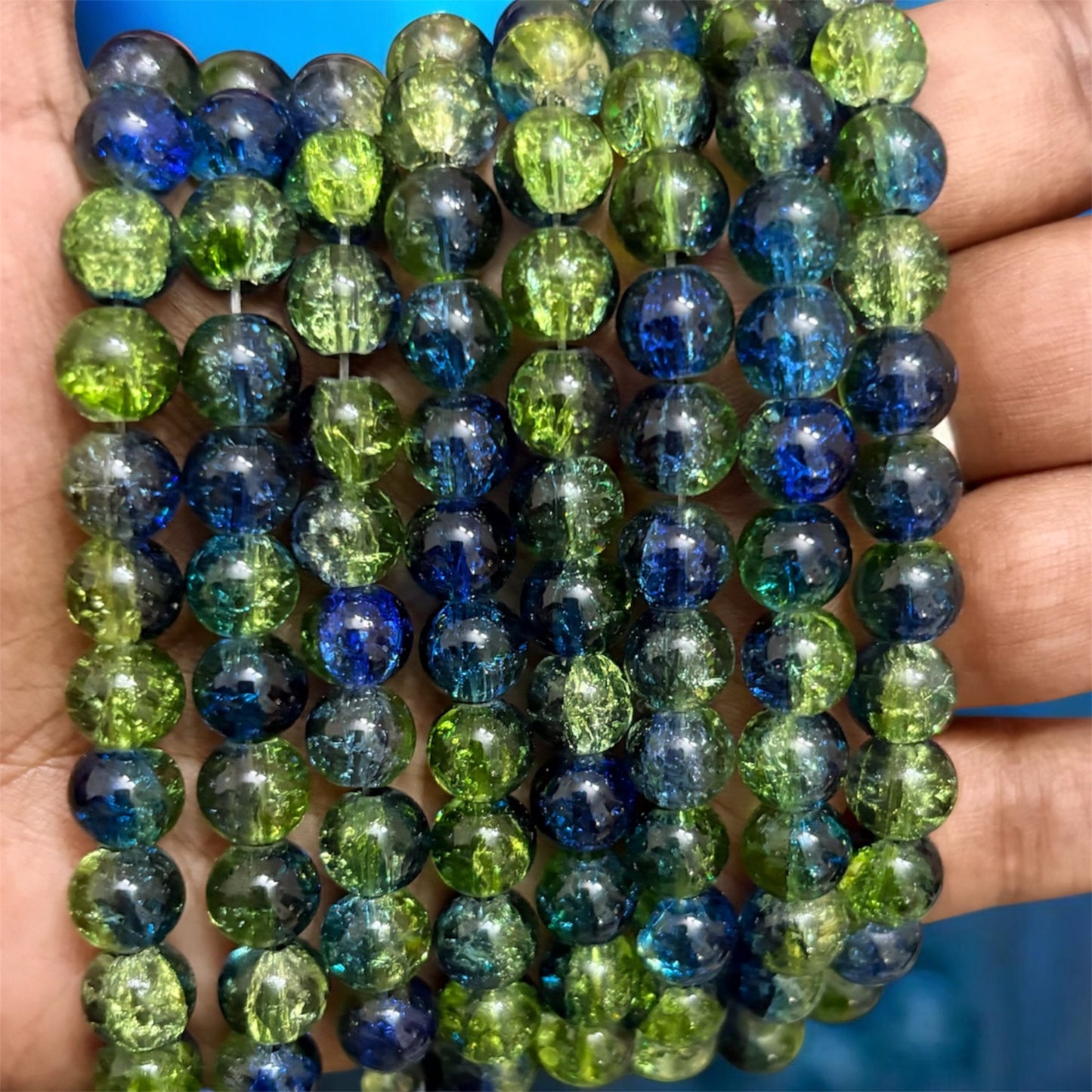 Crackle Beads 8mm - Dark Blue & Green