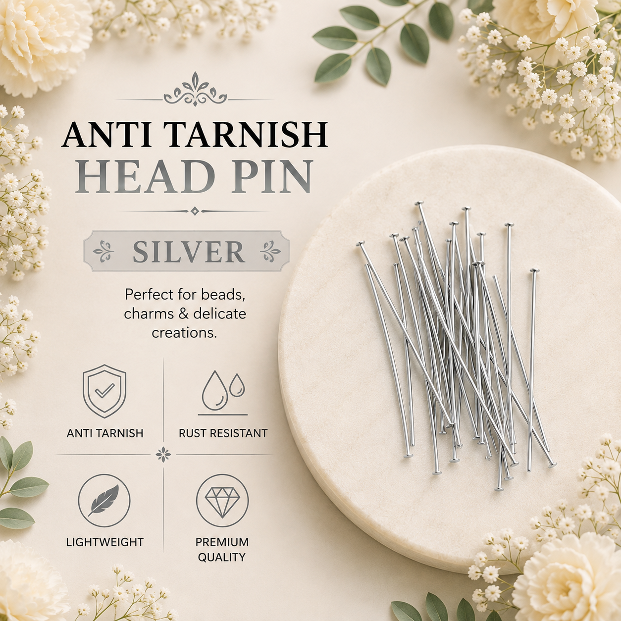 Anti Tarnish Head Pin - Silver (10gms)