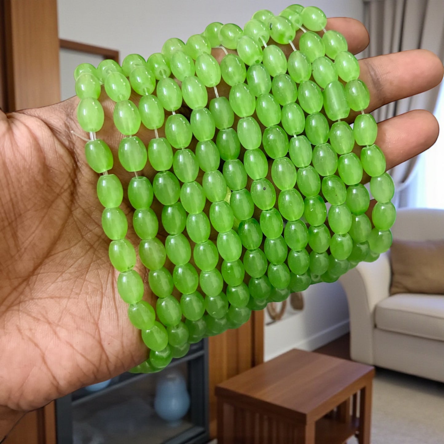 Oval Jelly Beads 8mm - Parrot Green