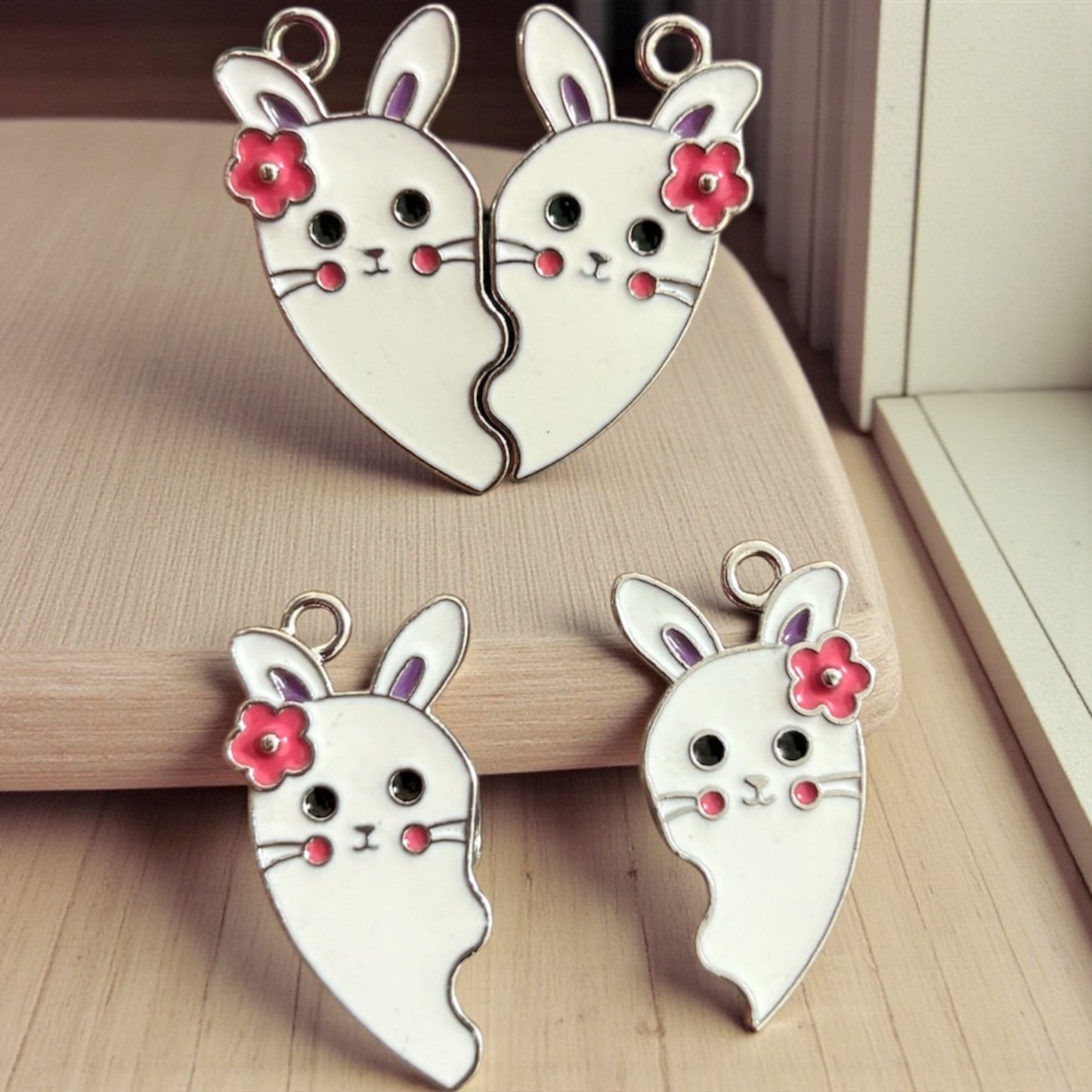 Cute Rabbit Silver Finish Heart Magnetic Charm
