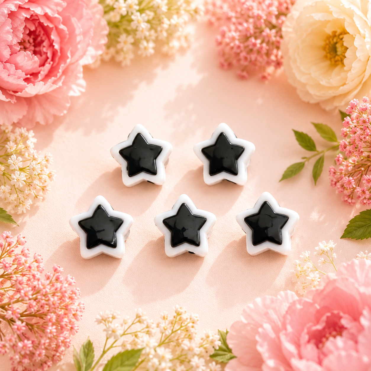 Acrylic Black & White Star Beads (10gms)