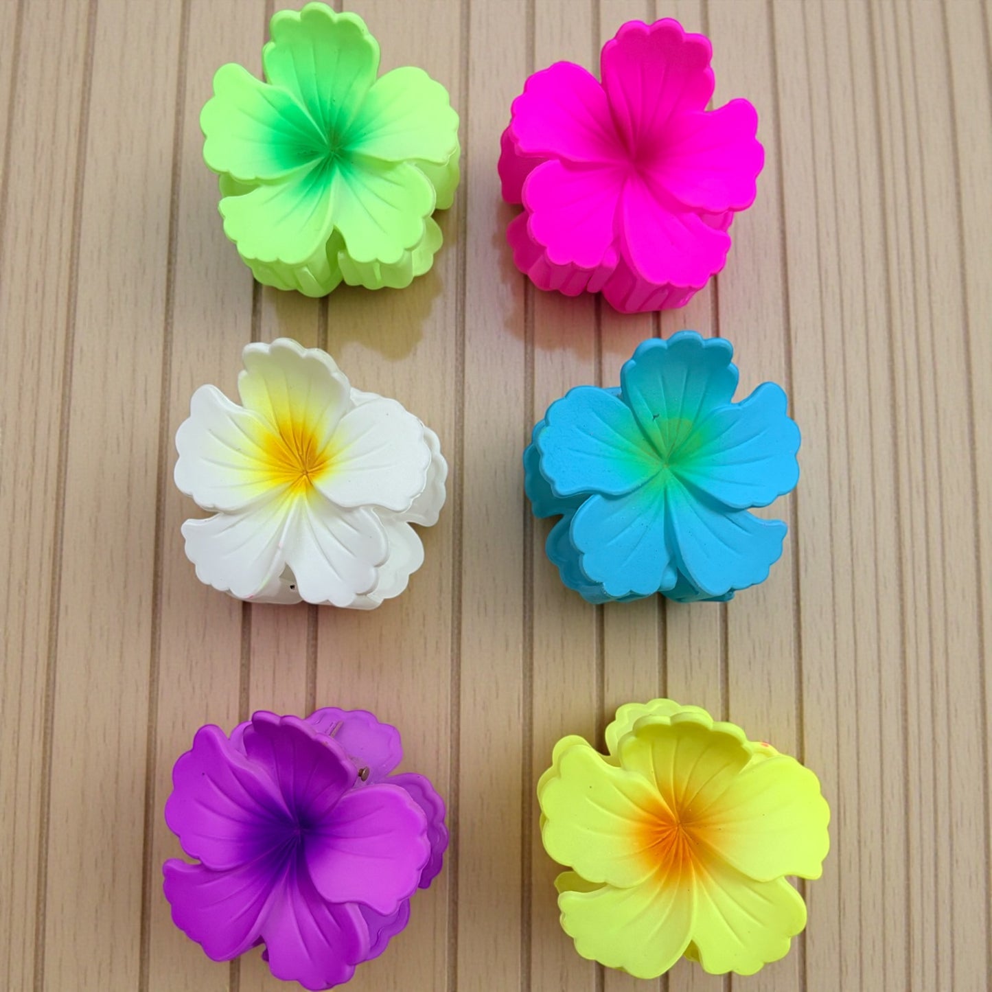 Multicolor Hibiscus Korean Hair Claw Clips - Pack of 6 Pcs (Type 1)