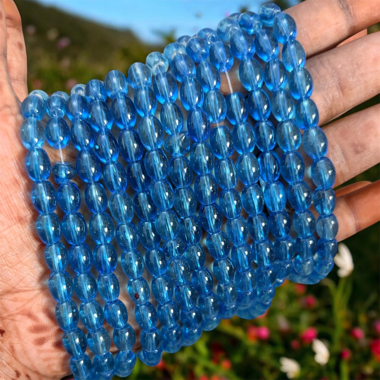 Oval Glass Beads 8mm - Ocean Blue