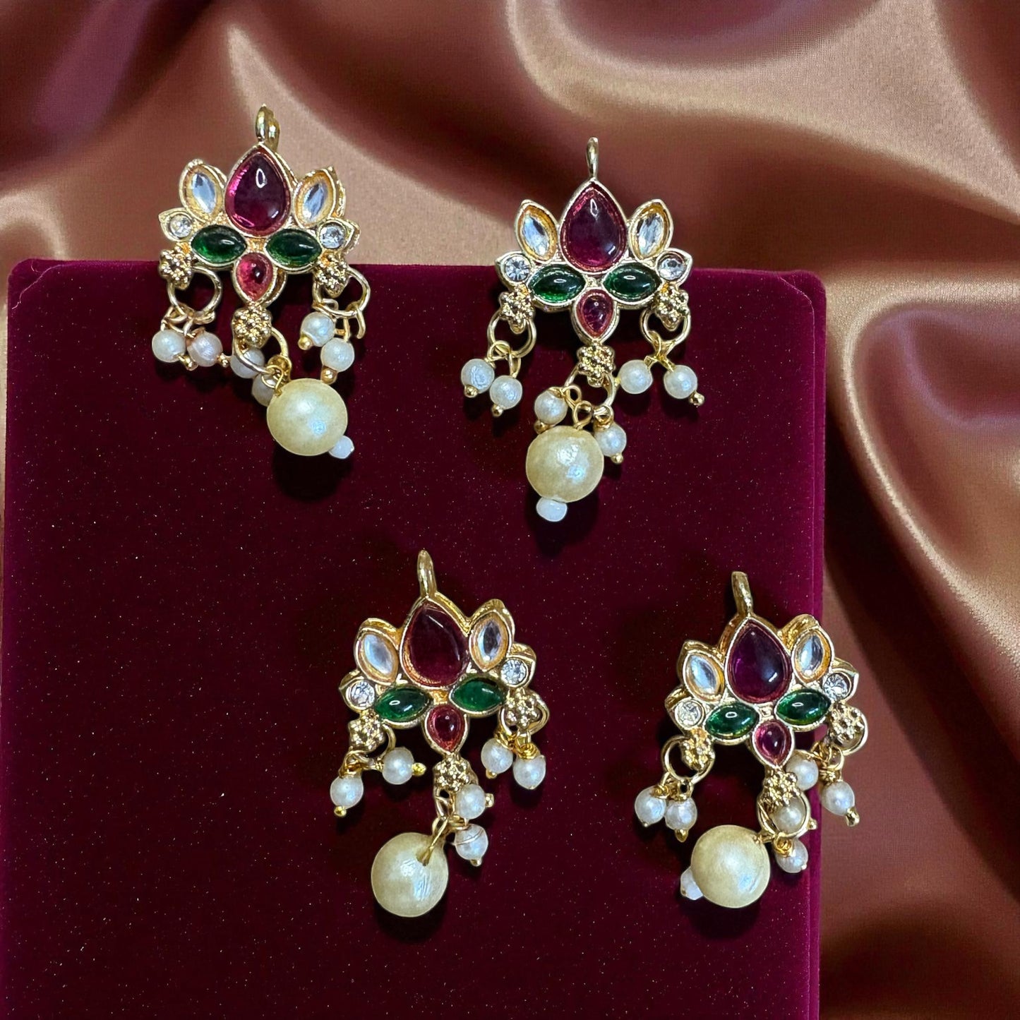 Multicolor Kundan Lotus Pendant Leaf with Pearl