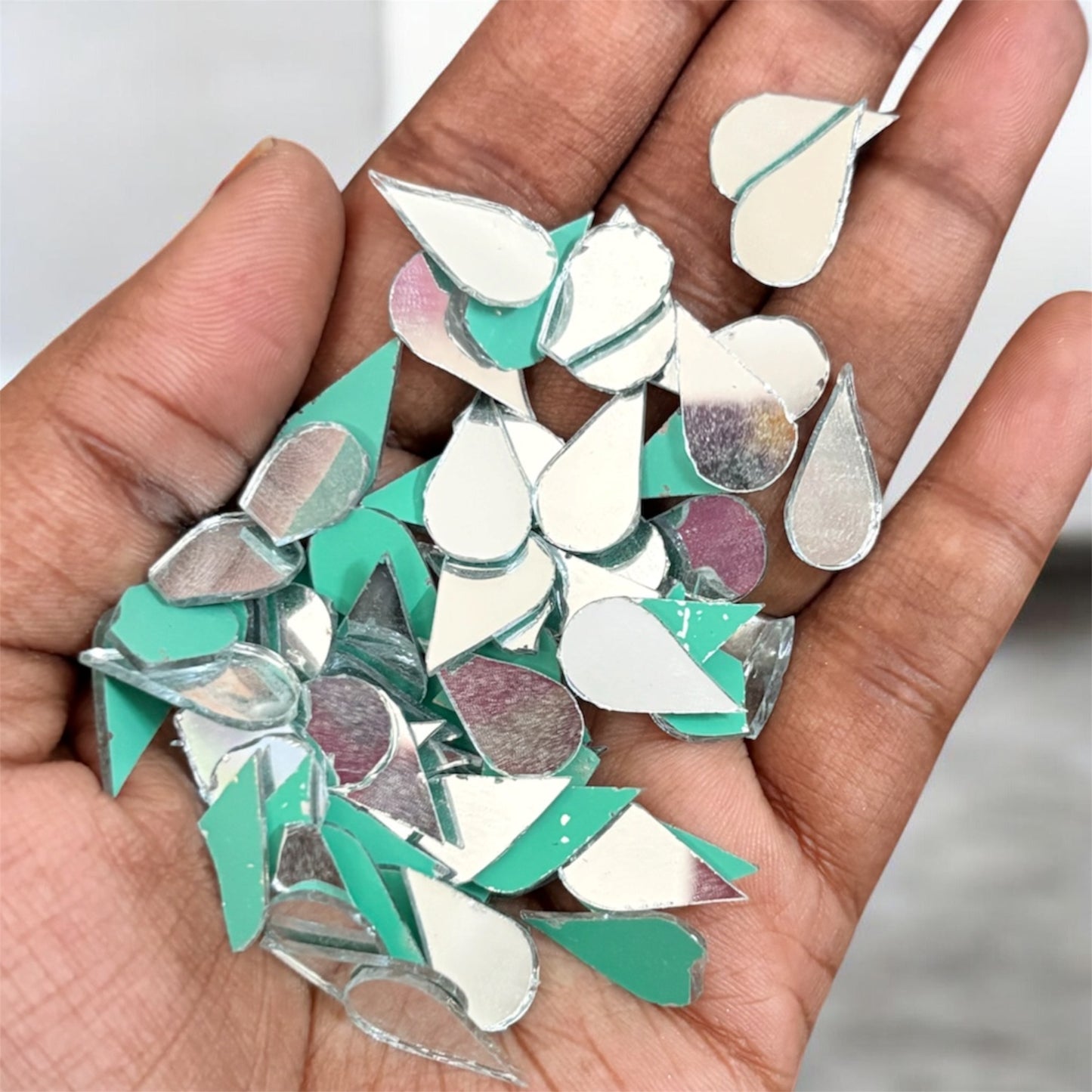 Drop Shape Glass Mirror for DIY Crafts, Jewelry & Decoration (15mm) - (Pack of 10 gms)