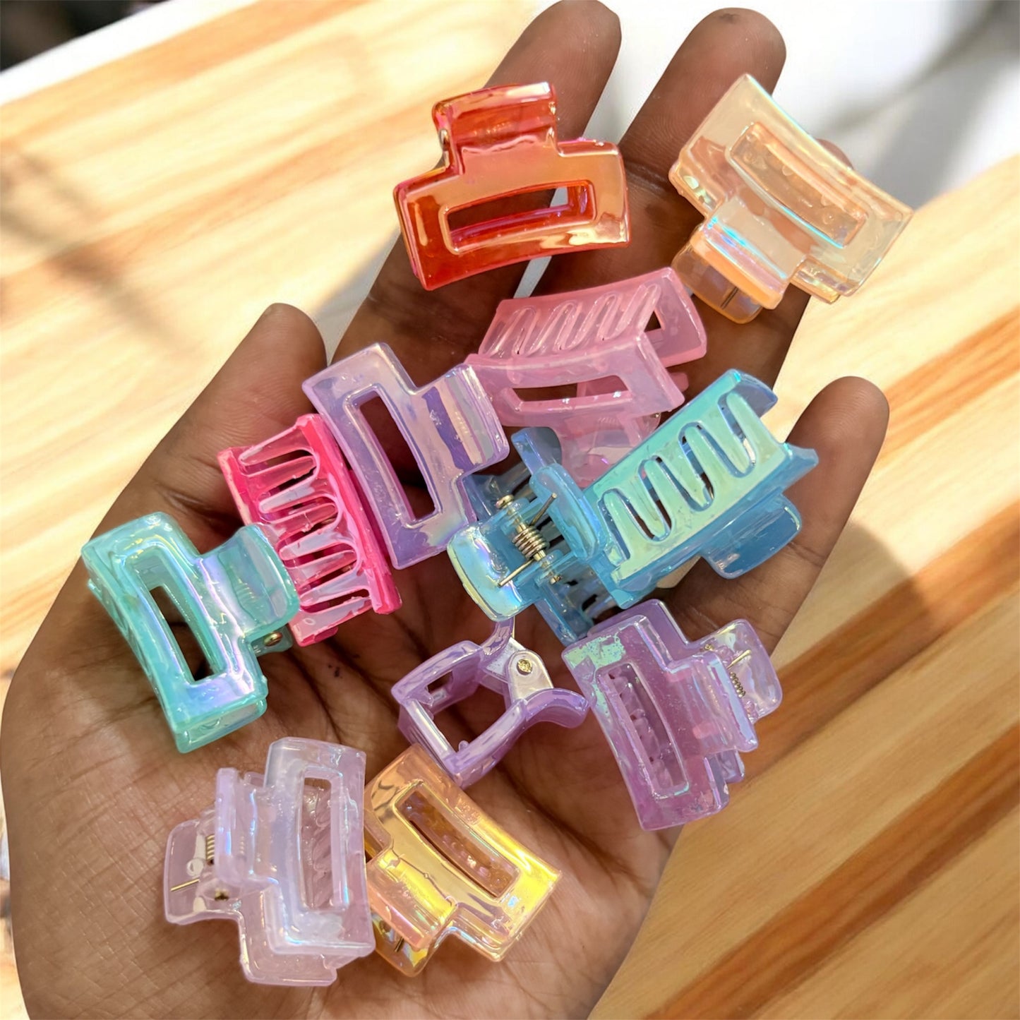 TuTu Multicolor Acrylic Korean Hair Claw Clips (Small) - Pack of 12 Pcs JHKC100279