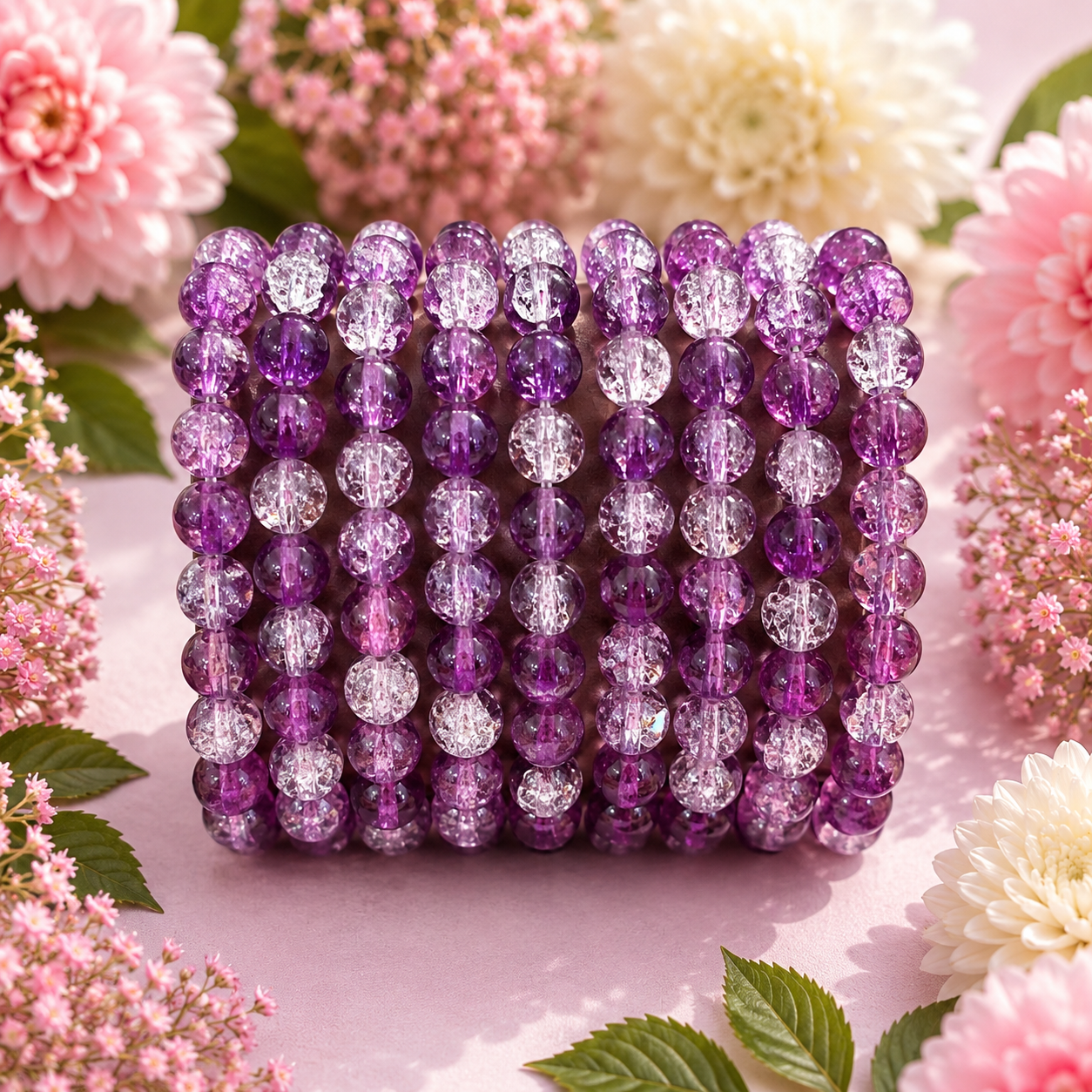 Crackle Beads 8mm - Plum & White