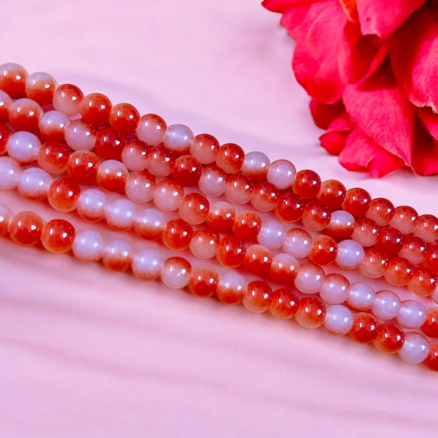 Dual Shade Jelly Beads 8mm - Dark Red & White