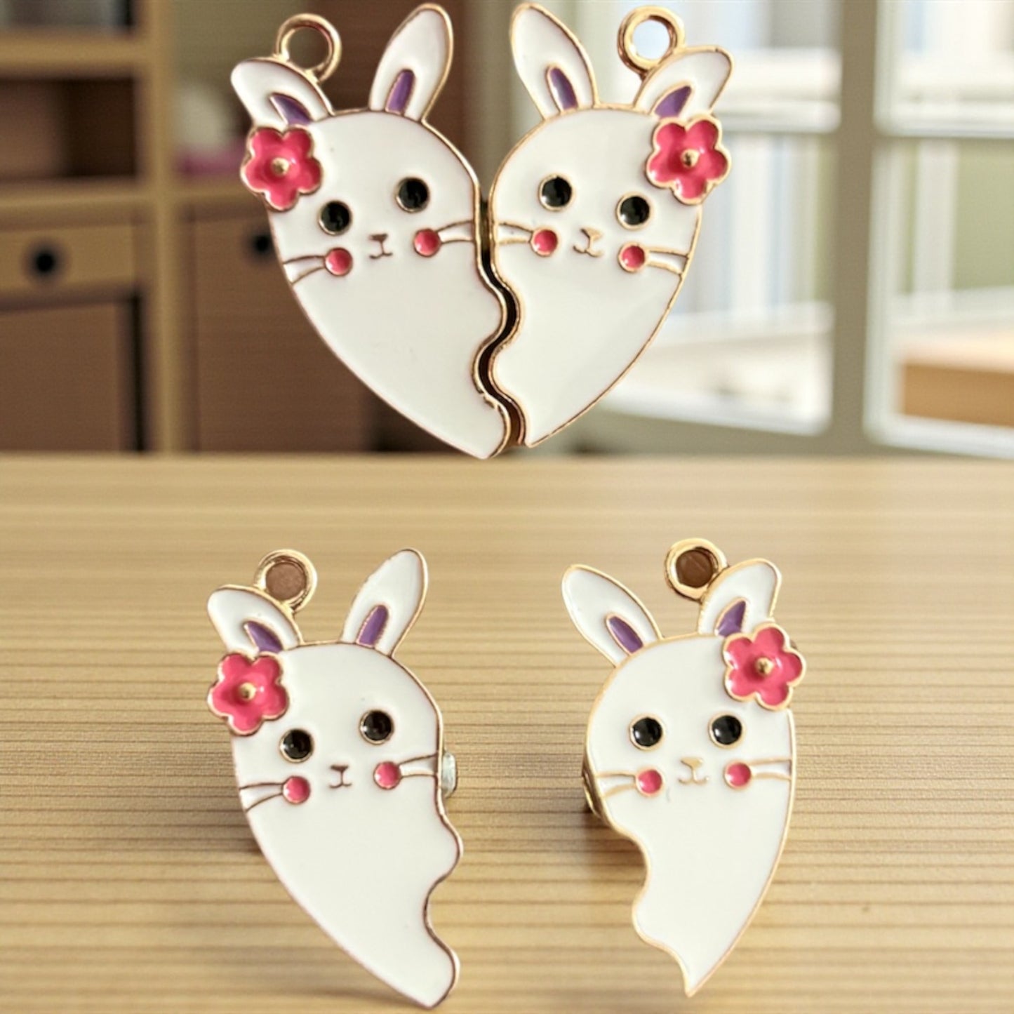Cute Rabbit Gold Finish Heart Magnetic Charm