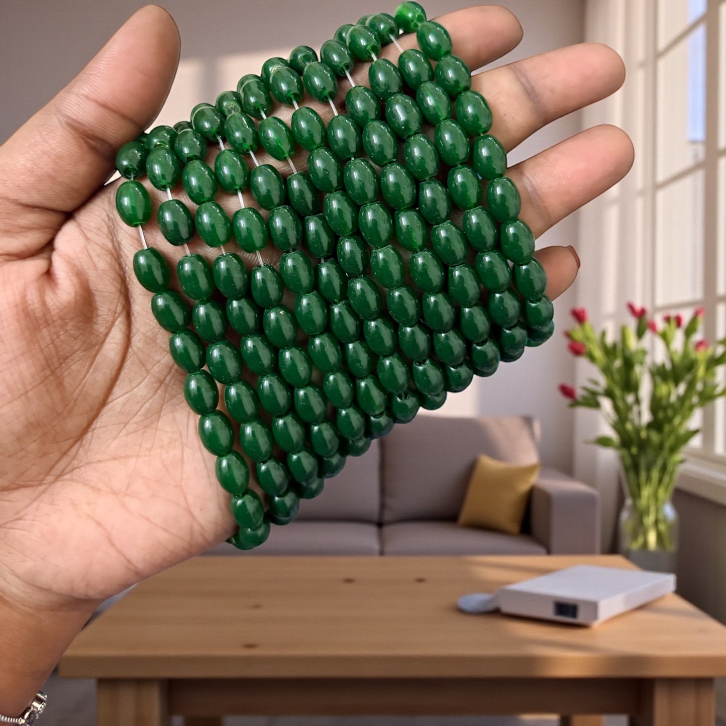 Oval Jelly Beads 8mm - Dark Bottle Green