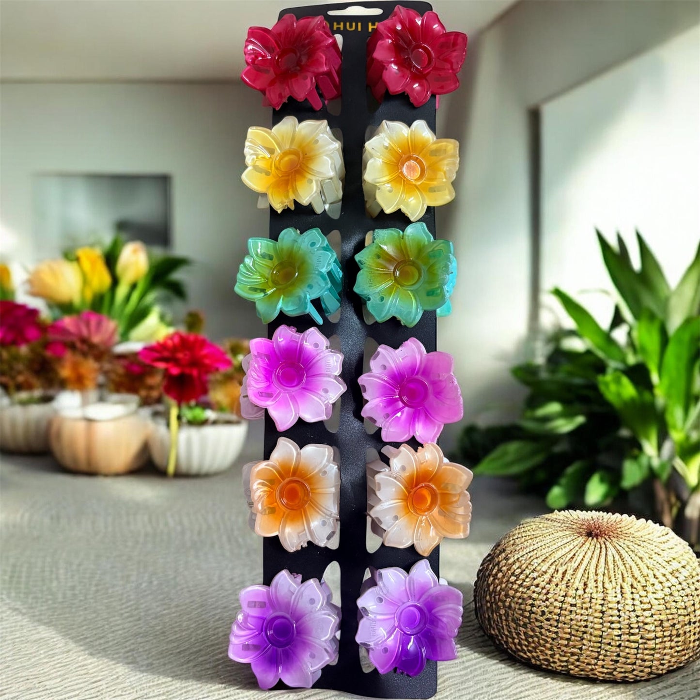 Multicolor Flower Korean Hair Clips Medium (Pack of 12 pcs) JHKC100203