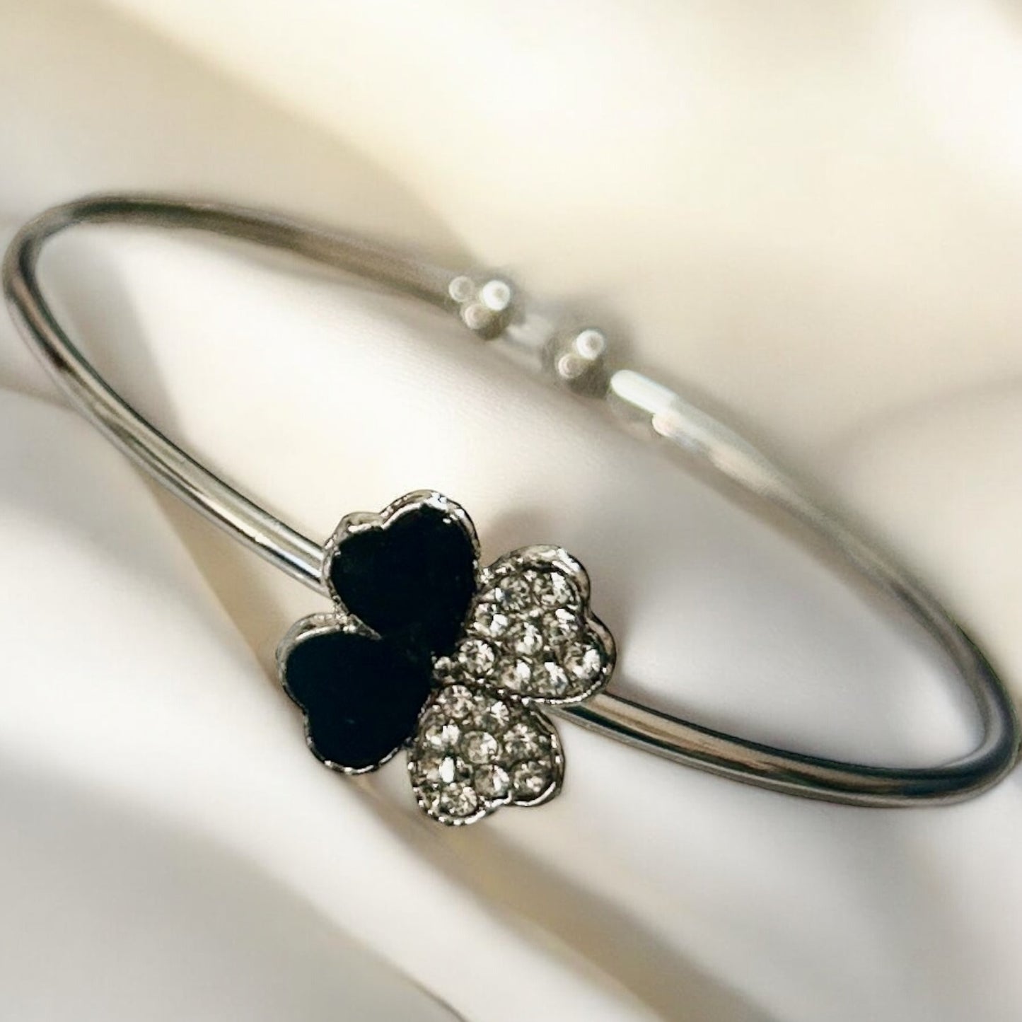 Silver Finish American Diamond Stone Free Size Bracelet - Type #8