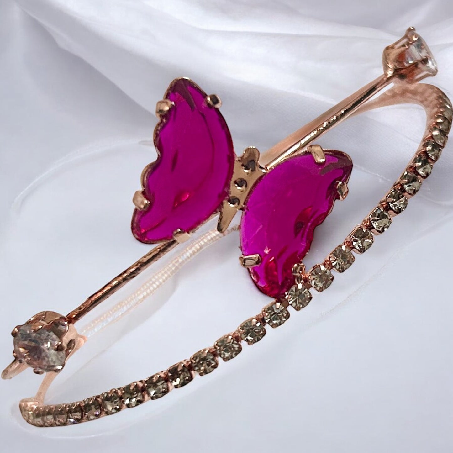 Multicolor Rose Gold Finish Stone Butterfly Free Size Bracelet