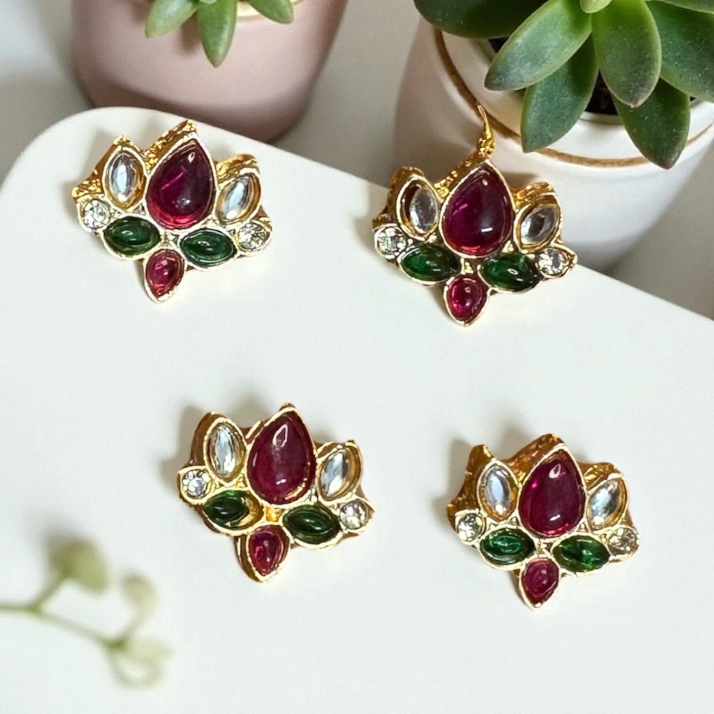 Multicolor Kundan Lotus Pendant Leaf