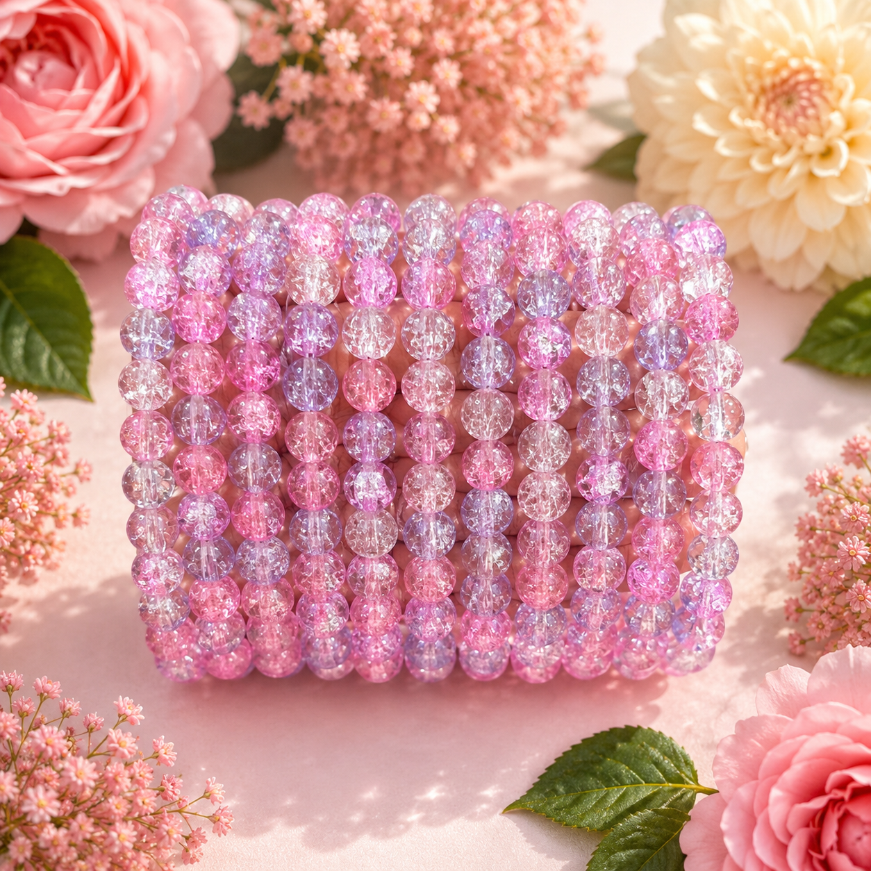 Crackle Beads 8mm - Light Blue & Light Pink