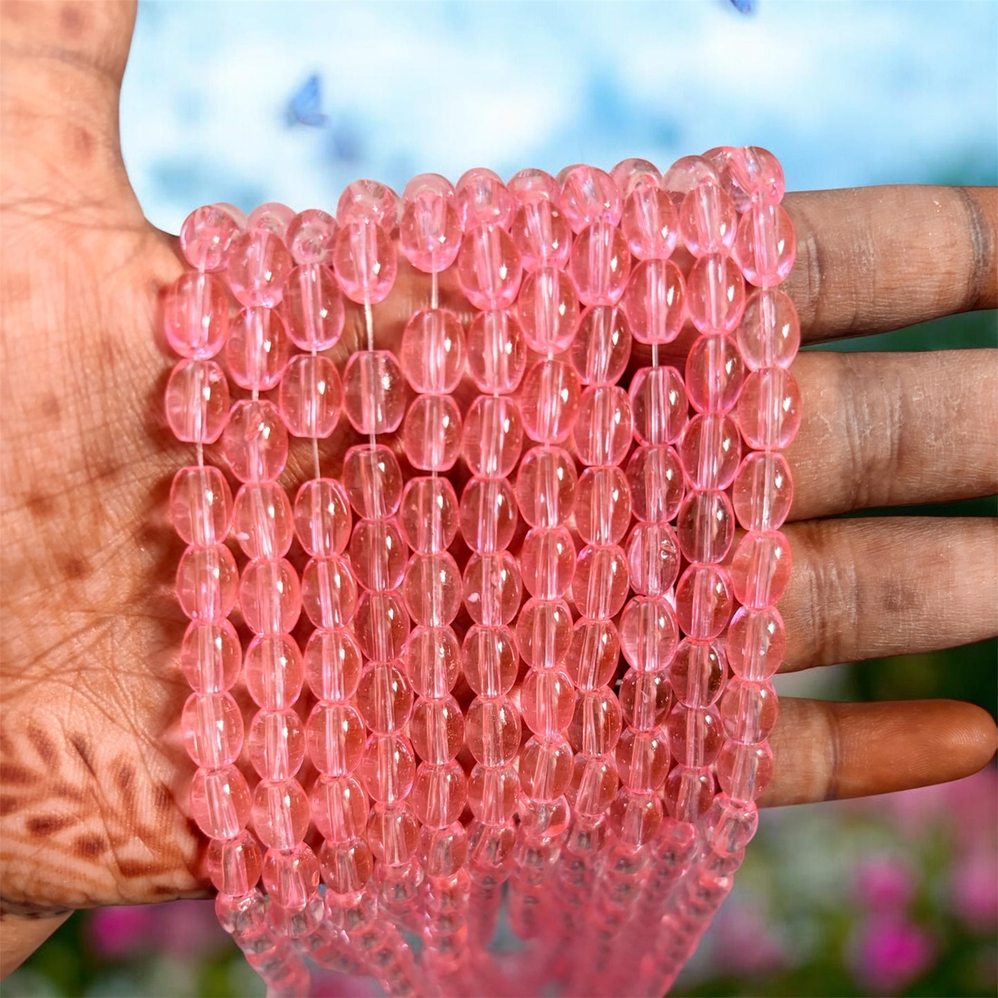 Oval Glass Beads 8mm - Pink