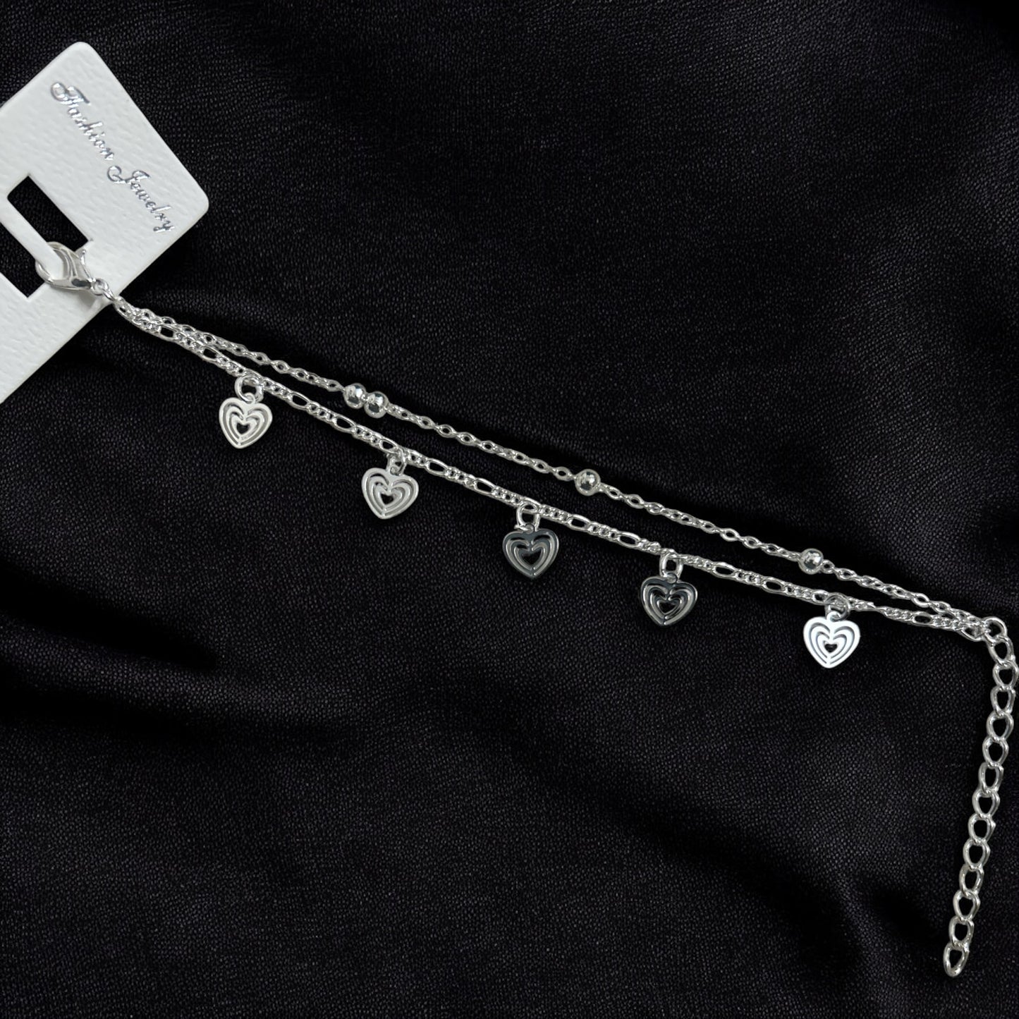 Silver Plated Adjustable Double Layer Heart Fancy Bracelet