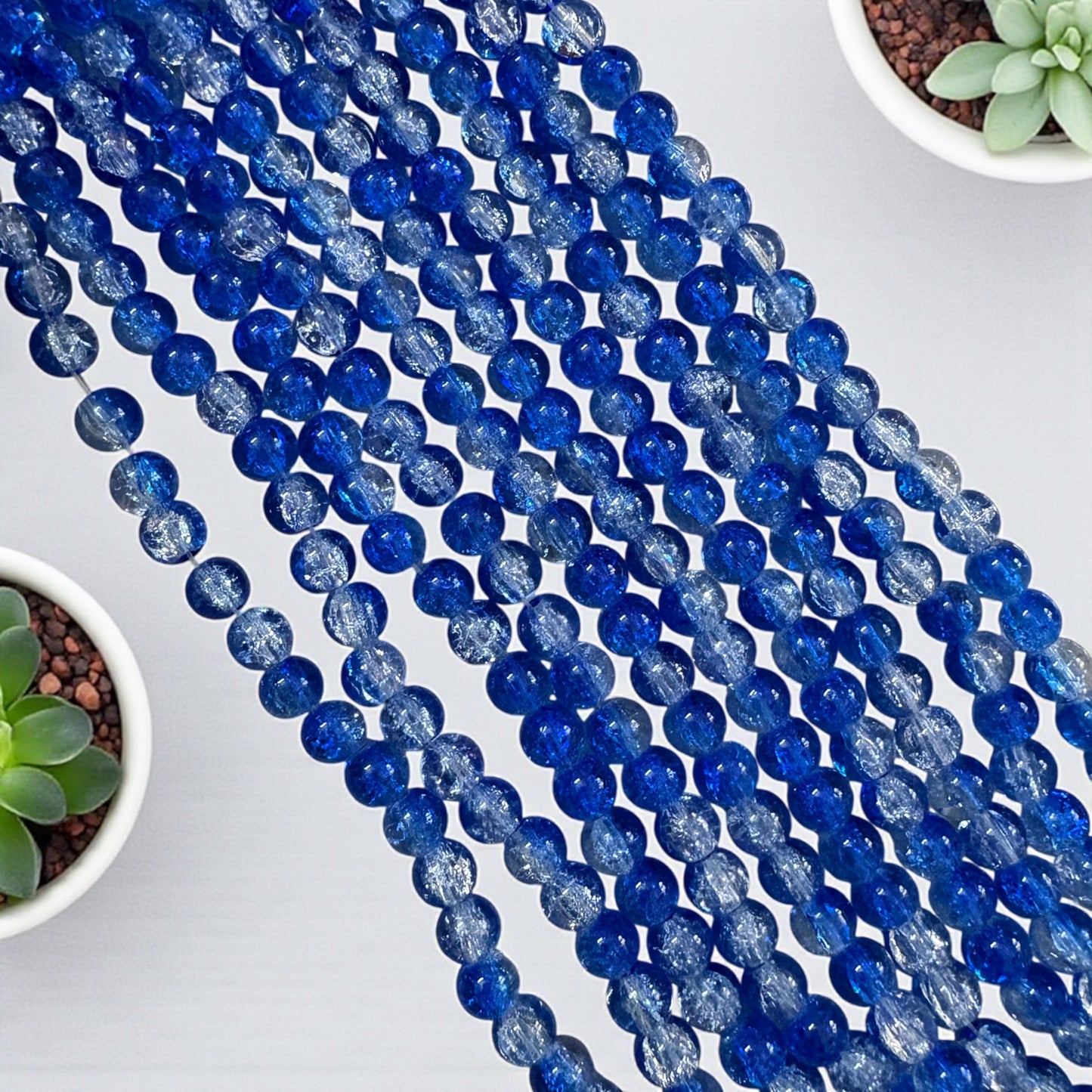 Crackle Beads 8mm - Dark Blue and White