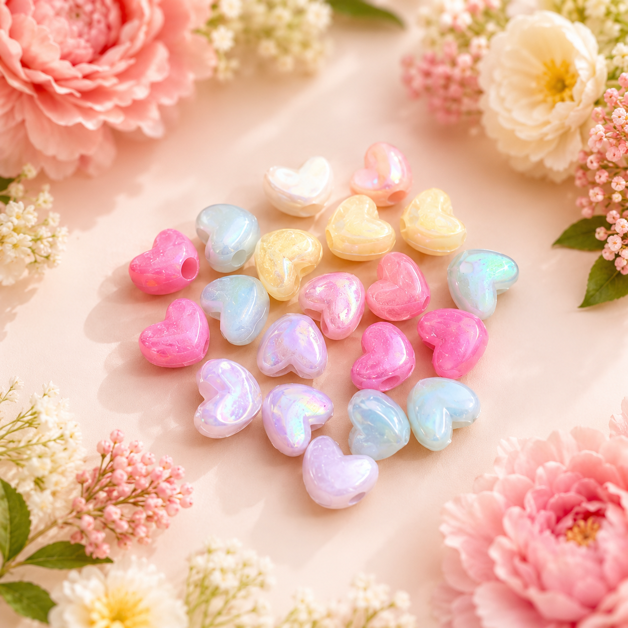 Acrylic Multicolor Shiny Heart Beads (10gms)