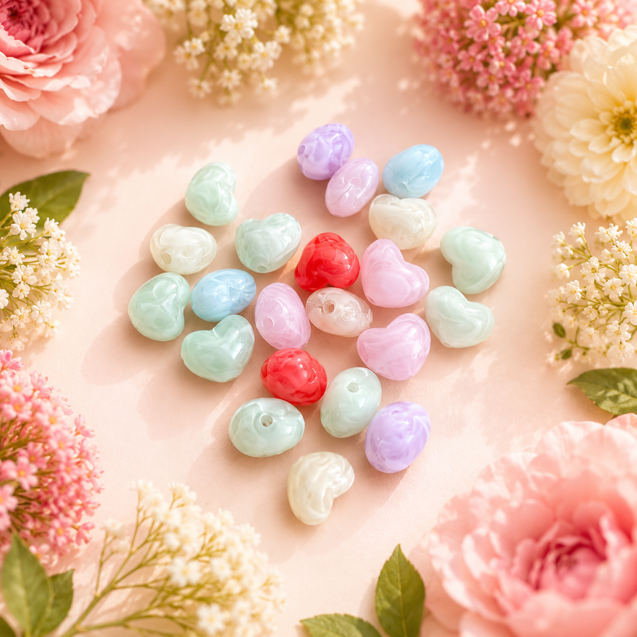 Acrylic Multicolor Marble Heart Beads (10gms)