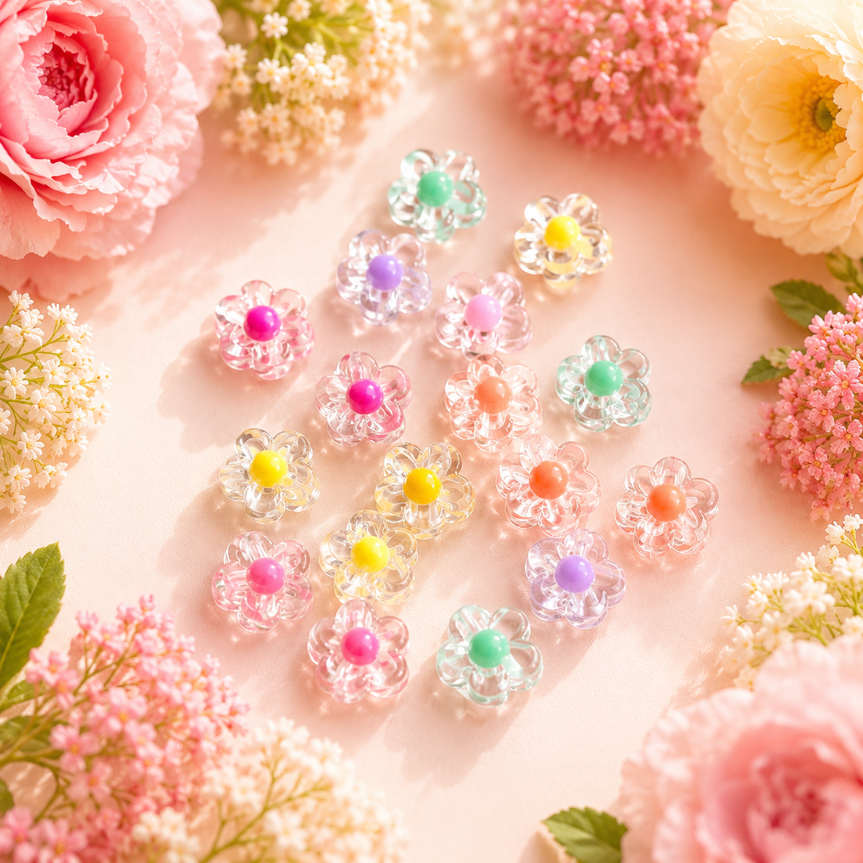 Acrylic Transparent Daisy Flower Beads (10gms)