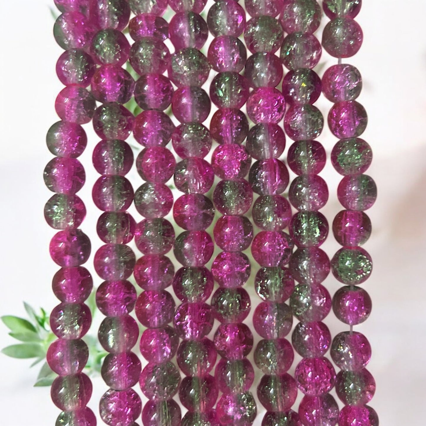 Crackle Beads 8mm - Pink & Pastel Green