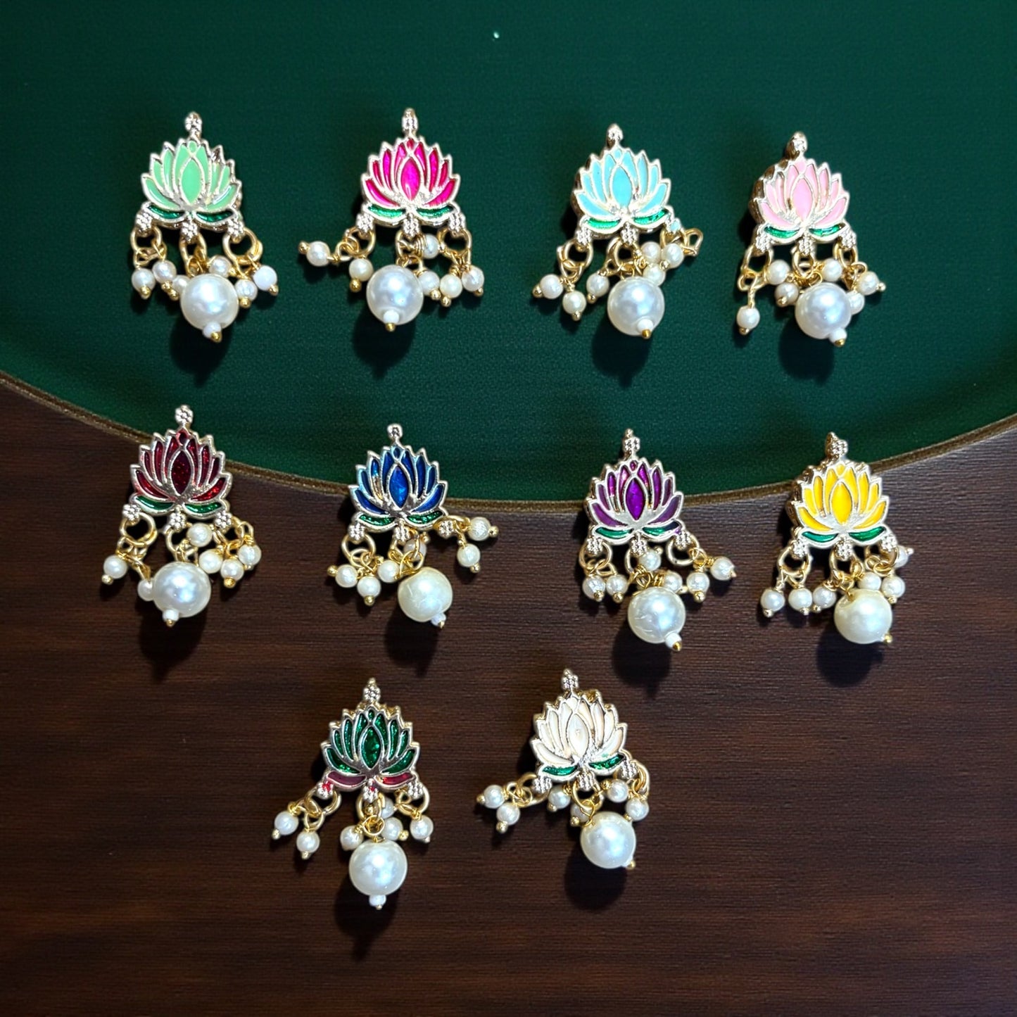 Multicolor Lotus Pendant with Pearl Beads