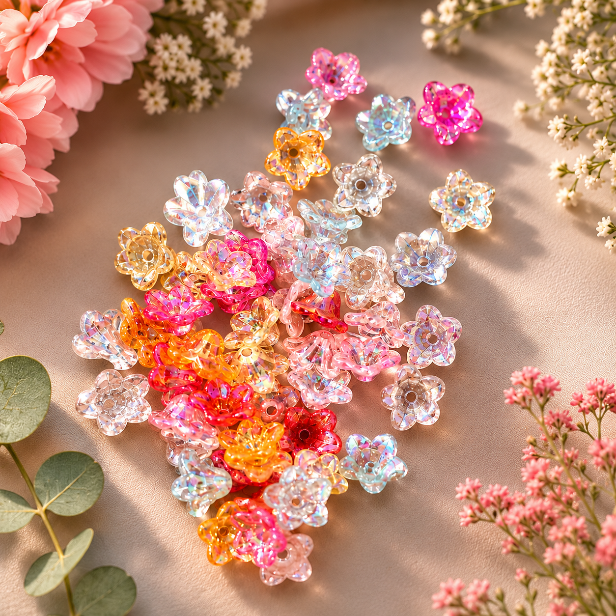 Acrylic Shiny Glitter Flower Beads (10gms)