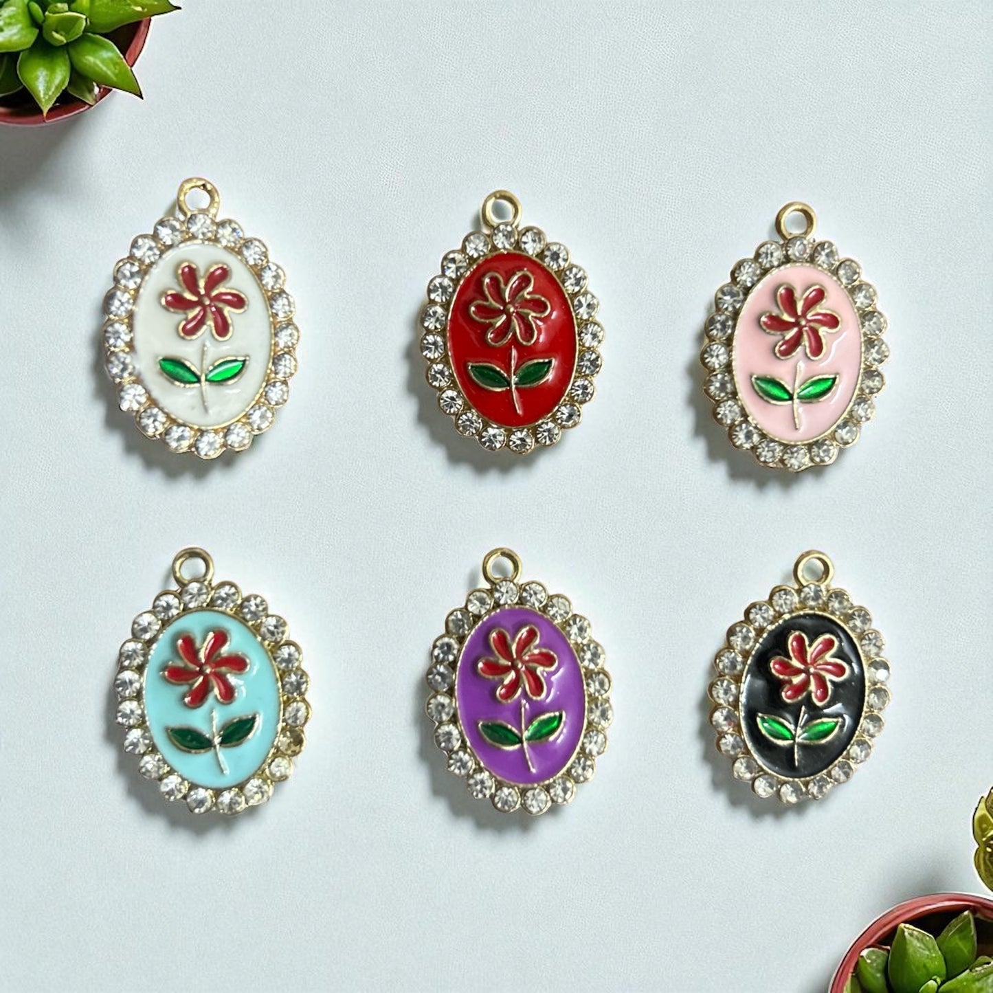 Luxury Oval Flower Stone Charm
