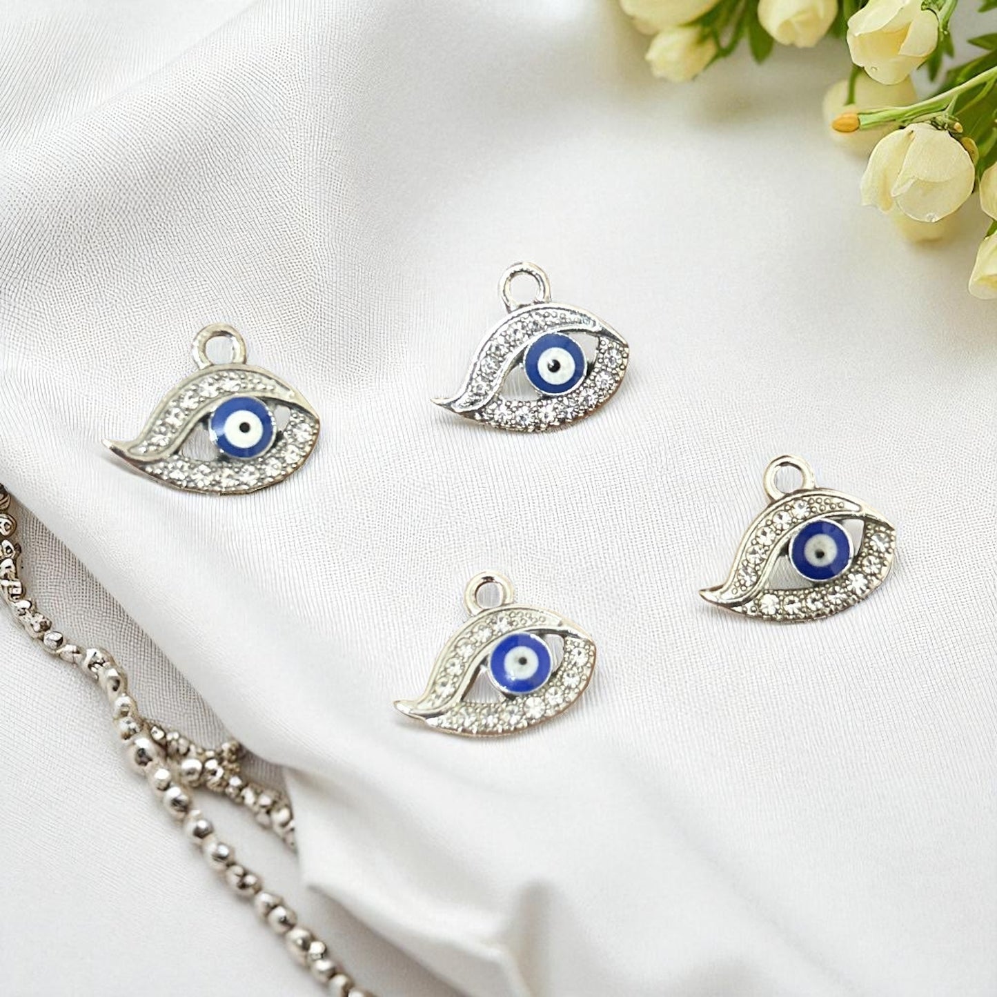 Silver Stone Fish Evil Eye Charm