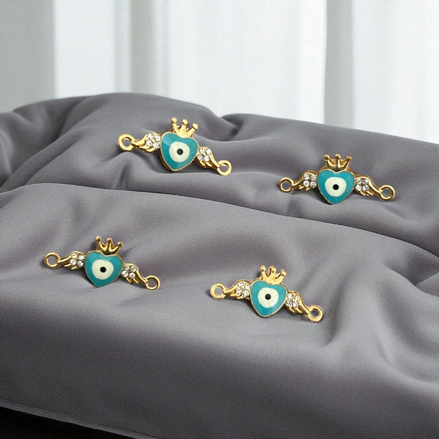 Luxury Blue Heart Evil Eye Stone Connector Charm