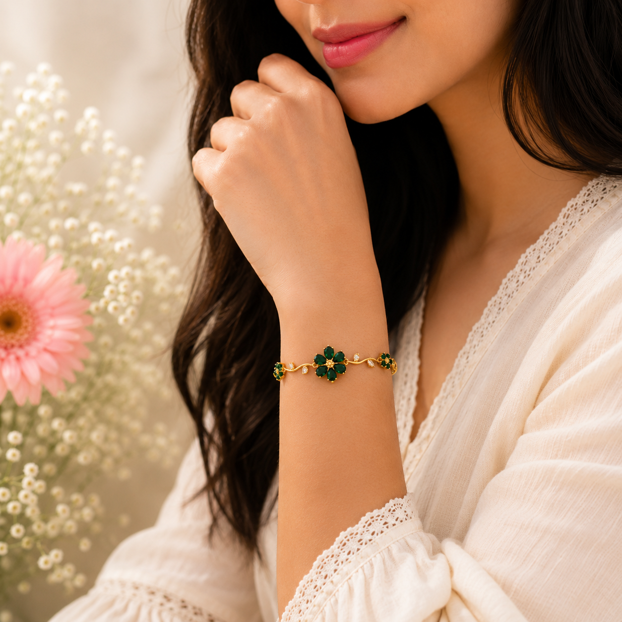 Luxury Anti-Tarnish Flower Bracelet (Green) - ATB23