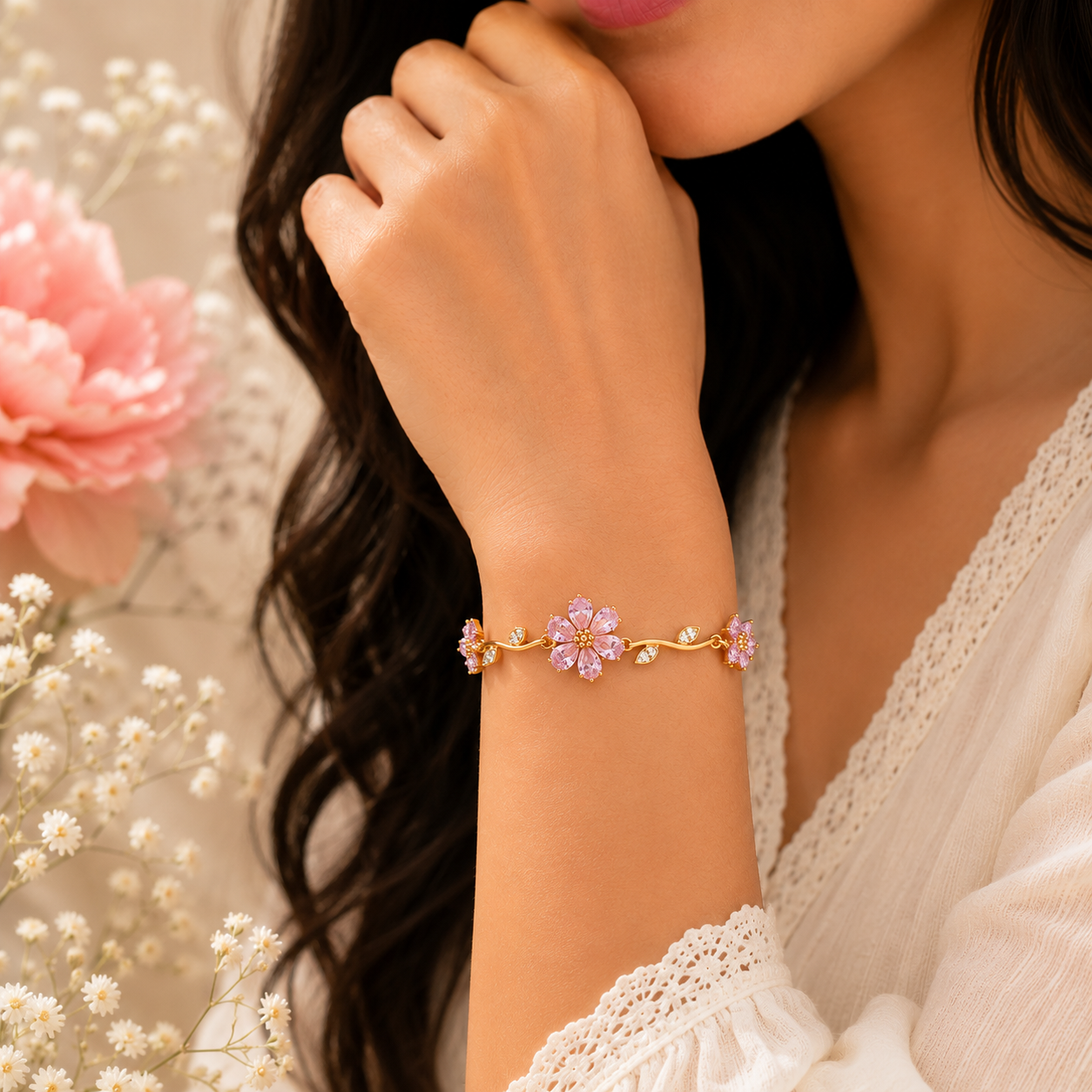Luxury Anti-Tarnish Flower Bracelet (Pink) - ATB25