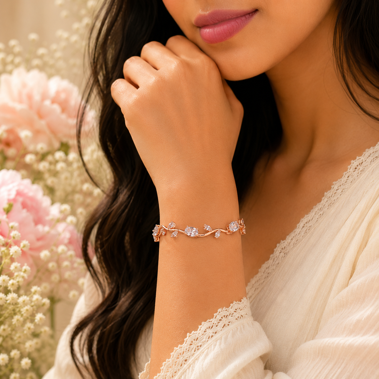 Luxury Anti-Tarnish Rose Gold Tulip Bracelet (White) - ATB26
