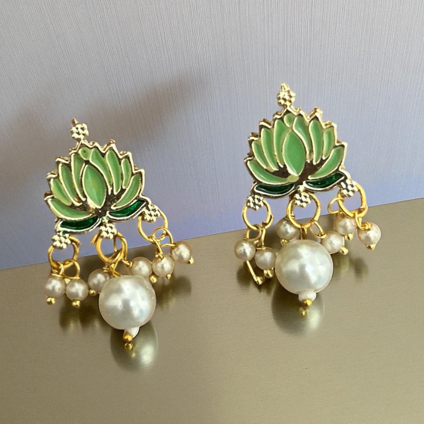 Multicolor Lotus Pendant with Pearl Beads