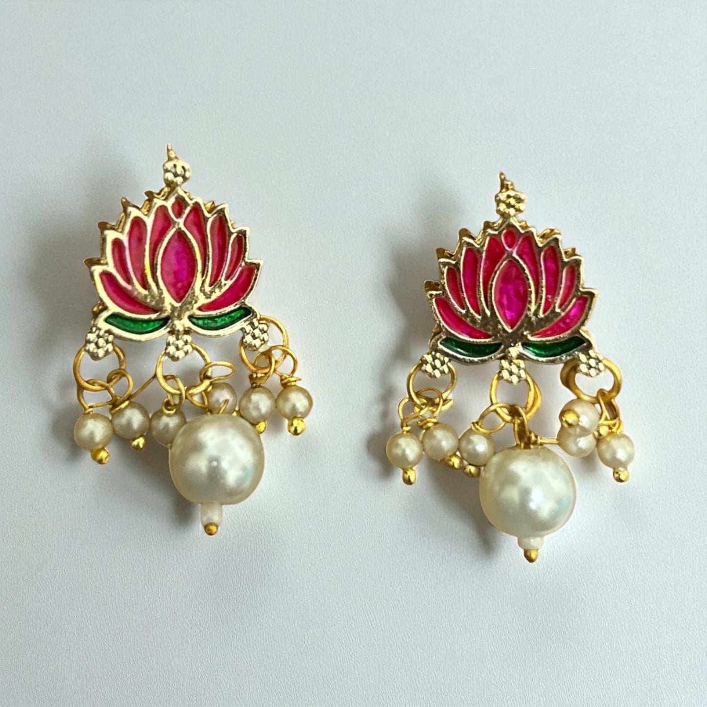 Multicolor Lotus Pendant with Pearl Beads