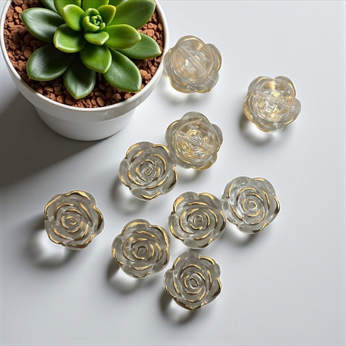 Transparent Acrylic Rose Flower with Golden Line (10gms)