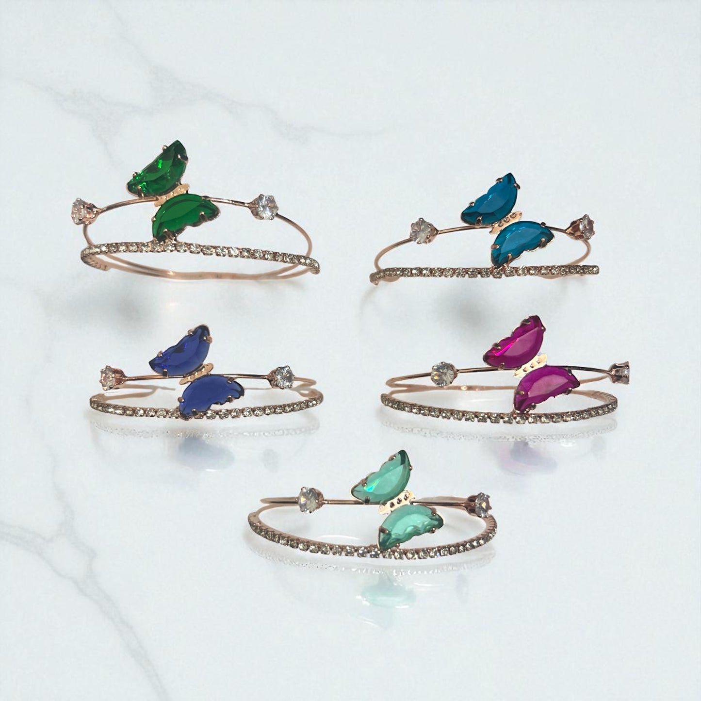 Multicolor Rose Gold Finish Stone Butterfly Free Size Bracelet