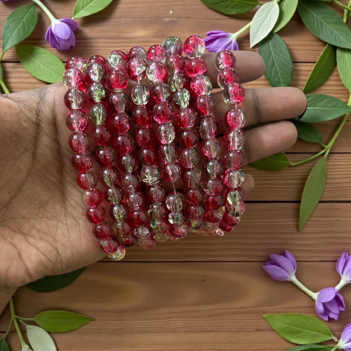 Crackle Beads 8mm - Dark Red & Green