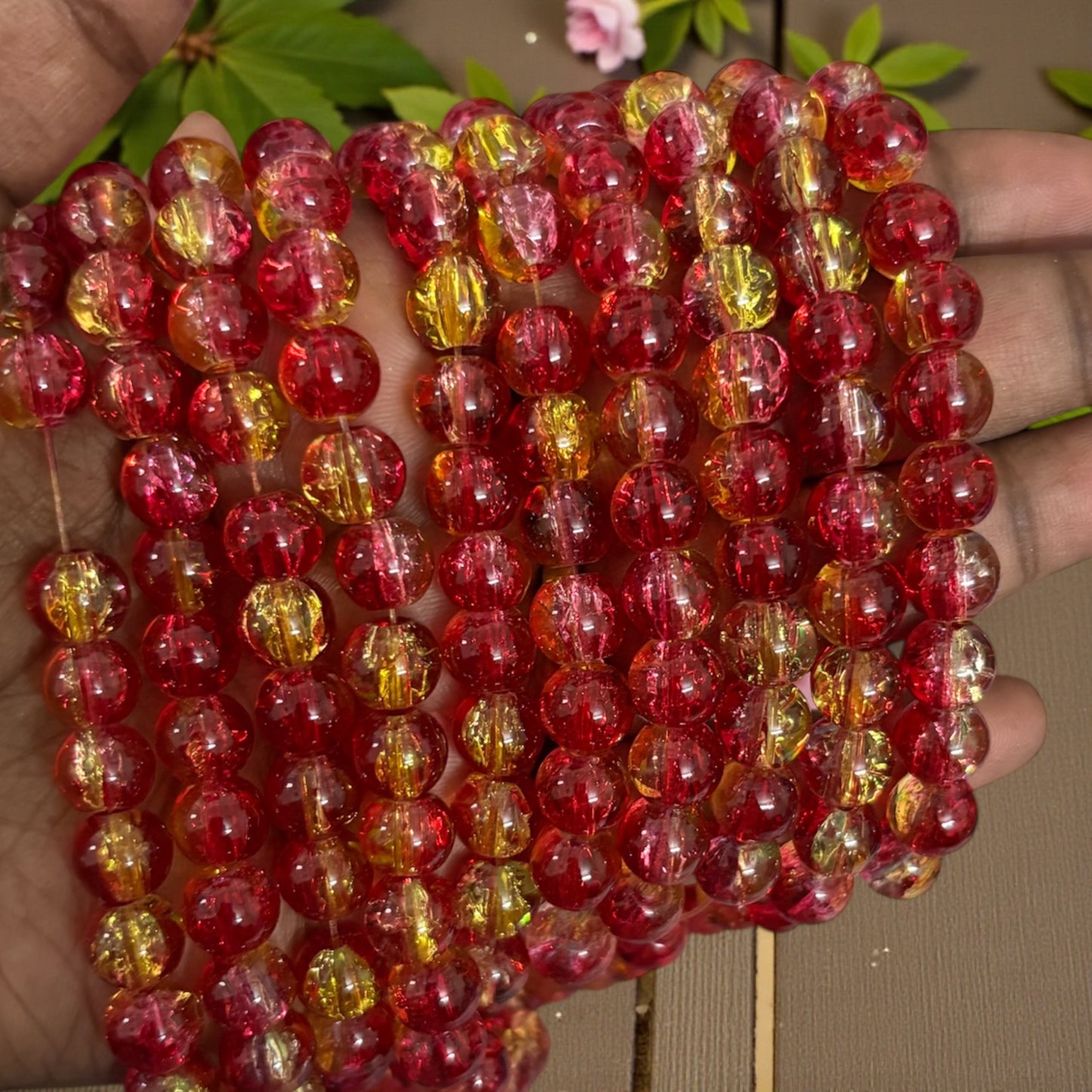Crackle Beads 8mm - Red and Yellow