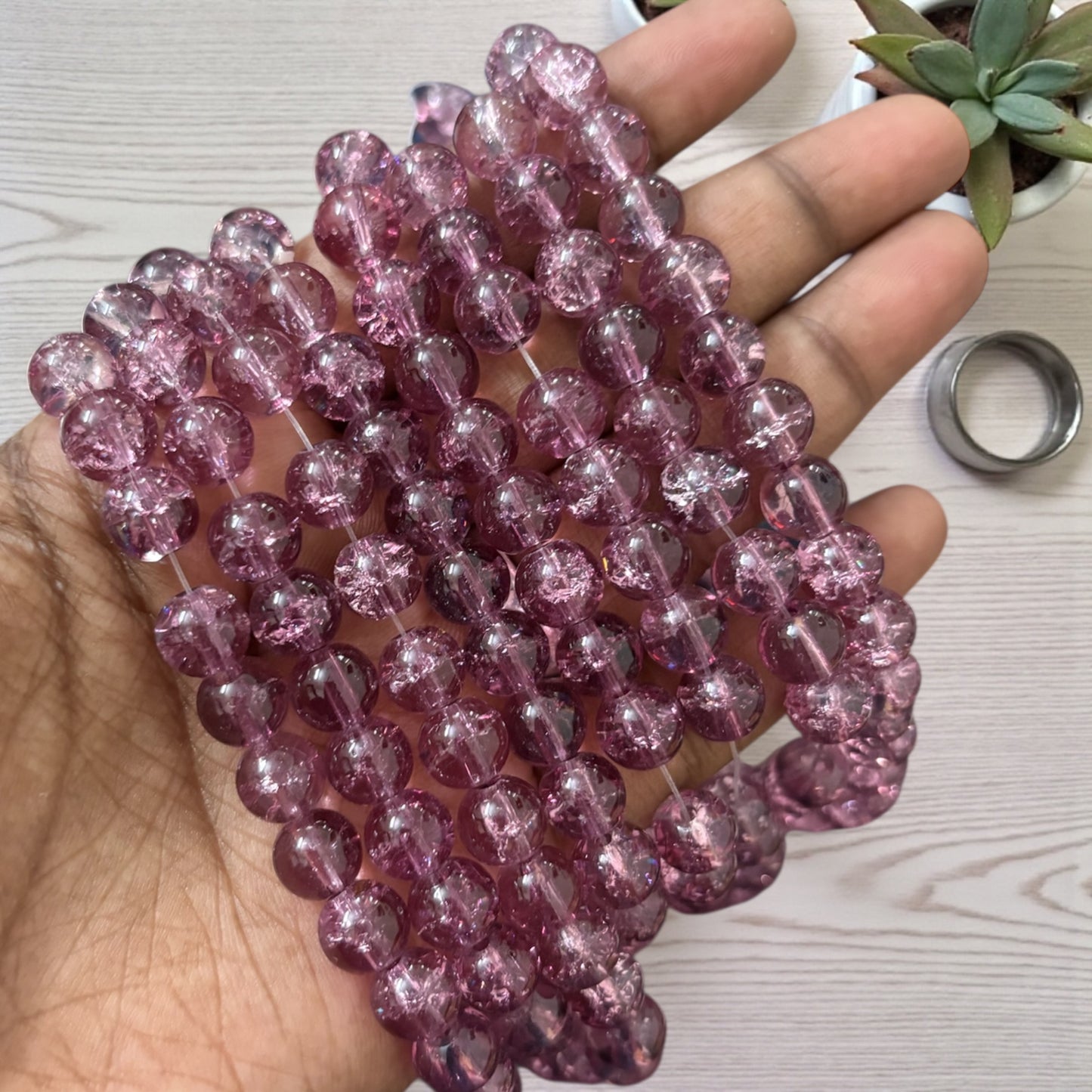 Crackle Beads 8mm - Dark Onion Pink