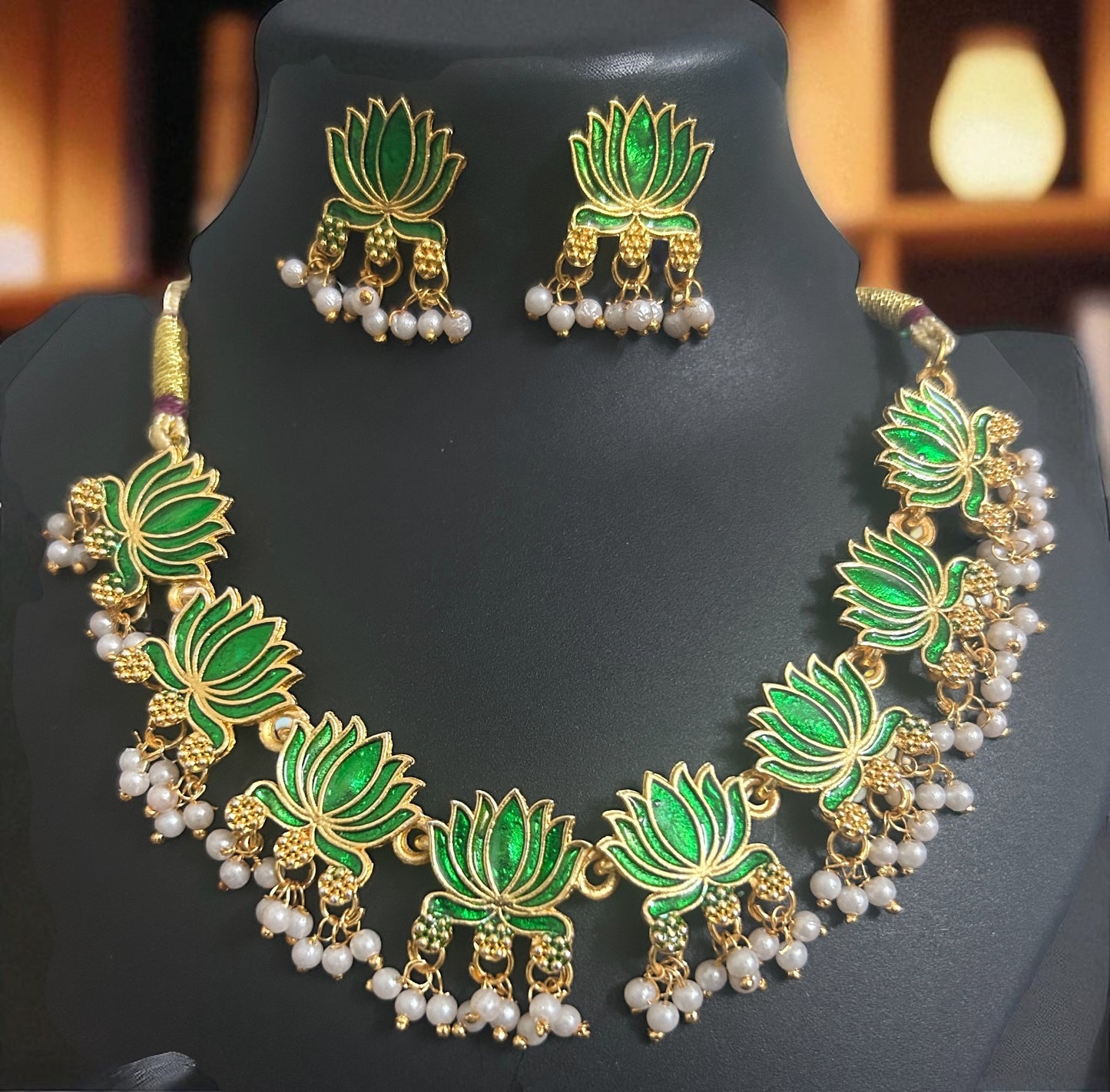 Lotus with Pearls Necklace and Earring Set (Type 2)