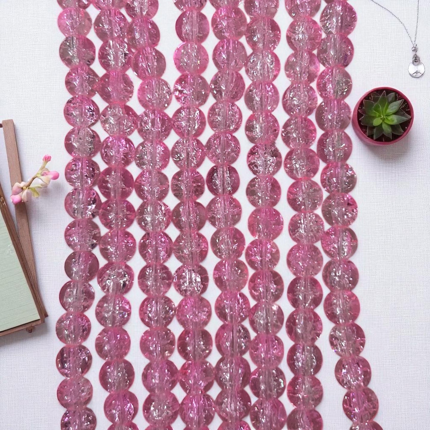 Crackle Beads 8mm - Light Pink & White