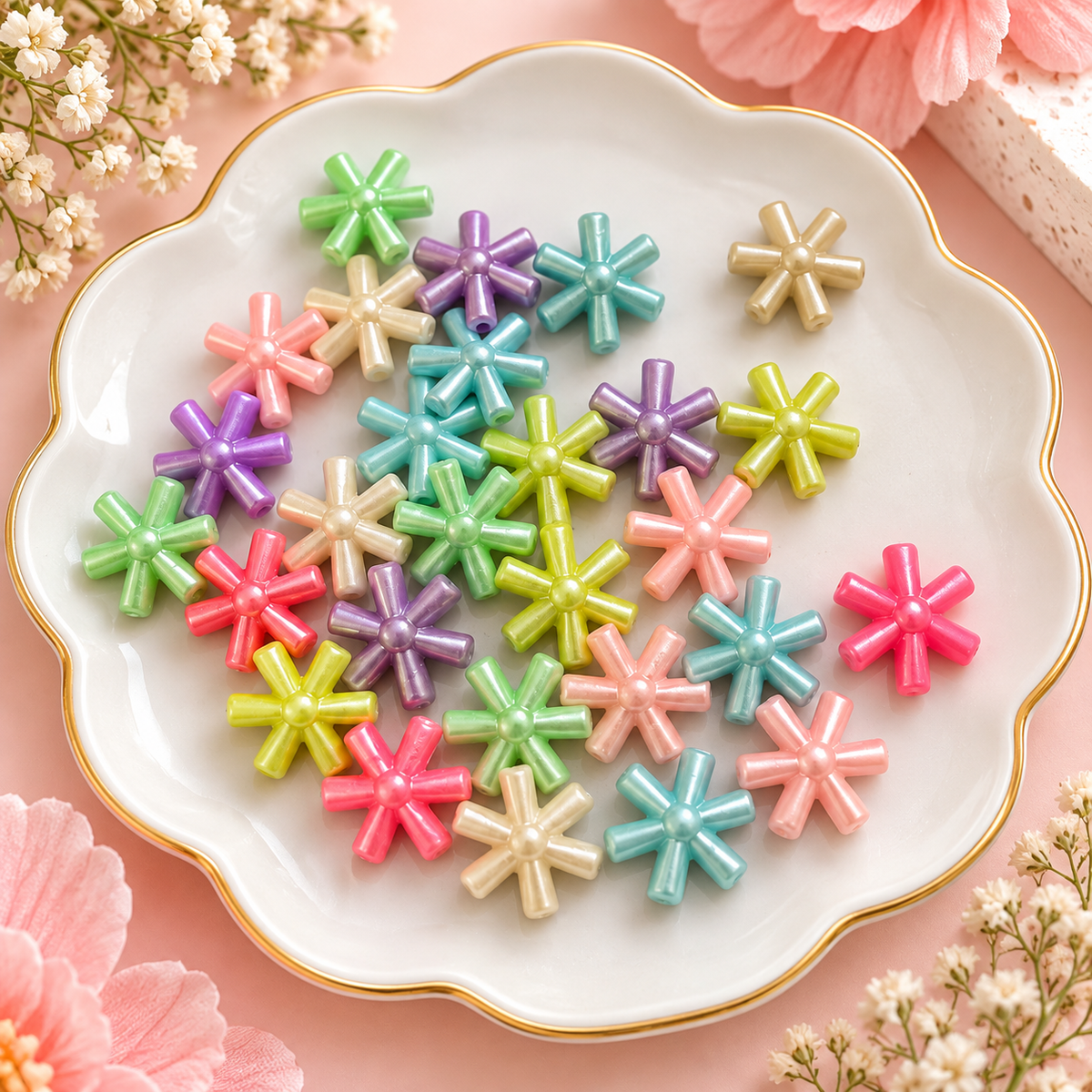 Multicolor Acrylic Snowflake Beads (Pack of 10gms)