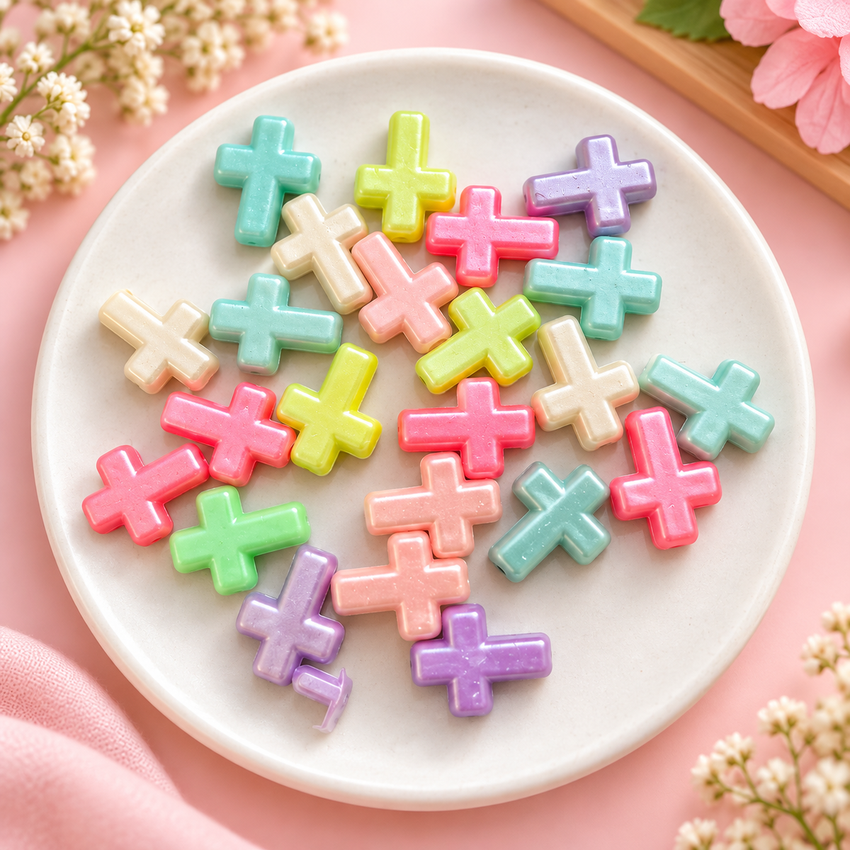 Multicolor Acrylic Cross Beads (Pack of 10gms)