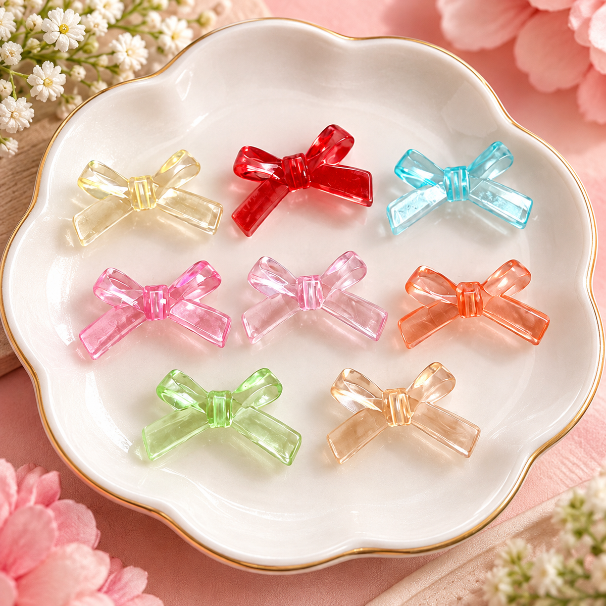 Multicolor Acrylic Gloss Finish Transparent Bow (Pack of 10gms)