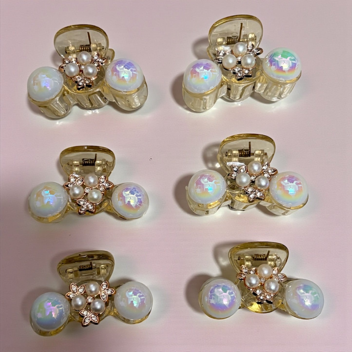 Premium Pearl Stone Korean Hair Claw Clips 6 Pcs