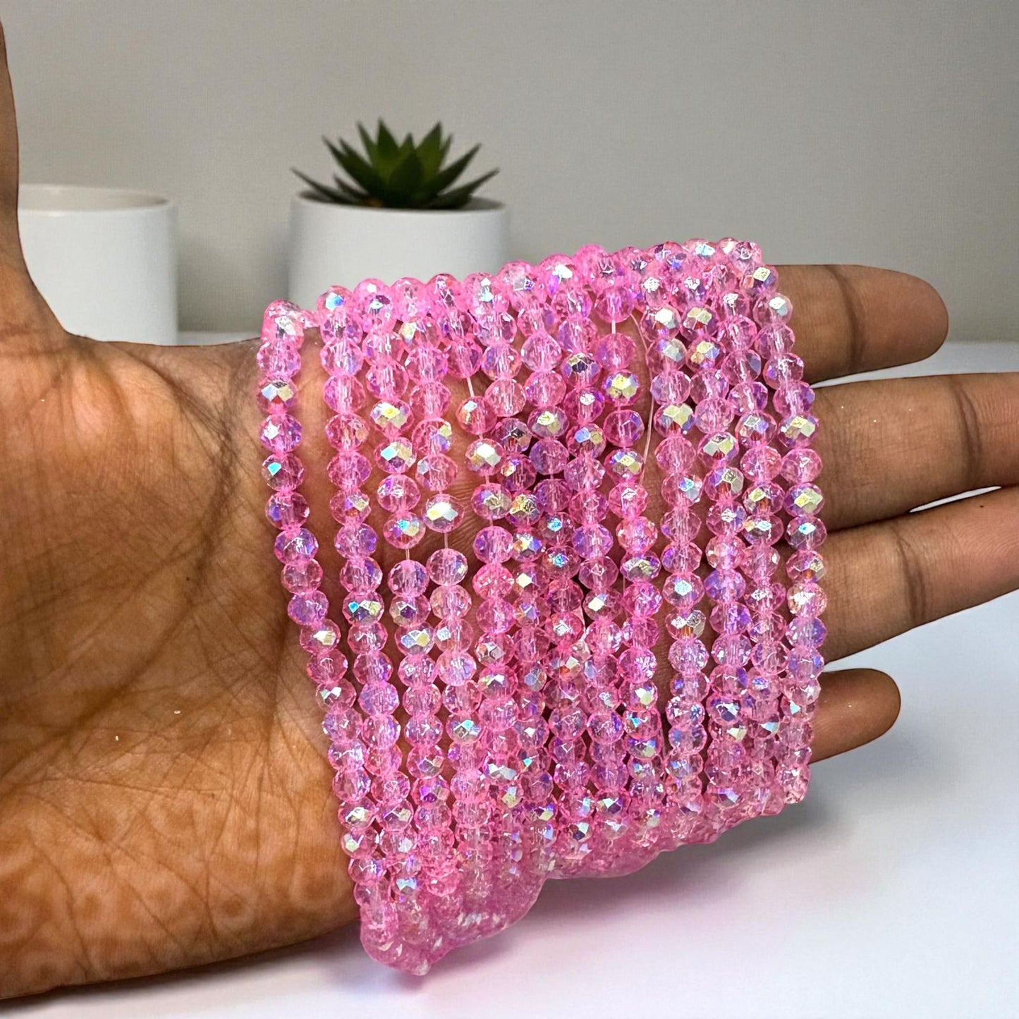 Premium Glitter Crystal Beads 4mm - Dark Pink