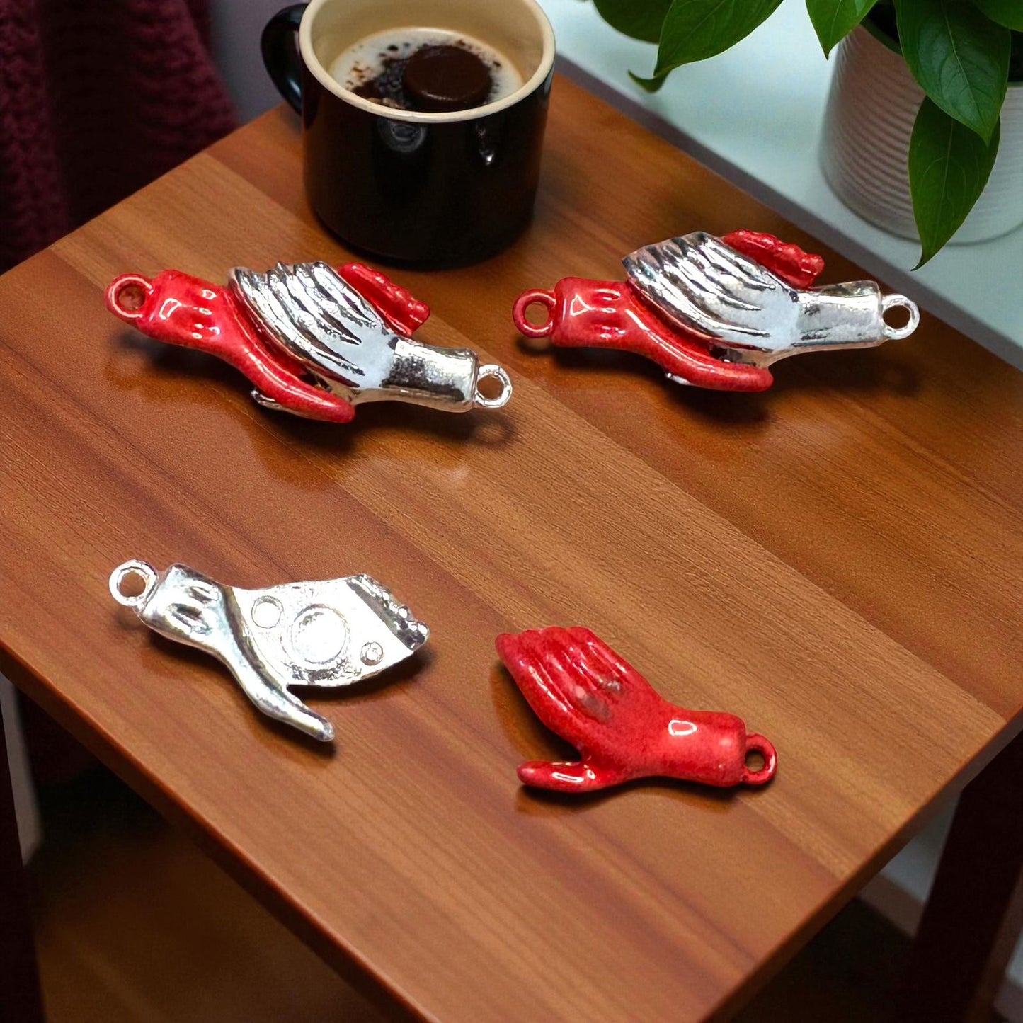 Hand Magnet Charms - Red & Silver