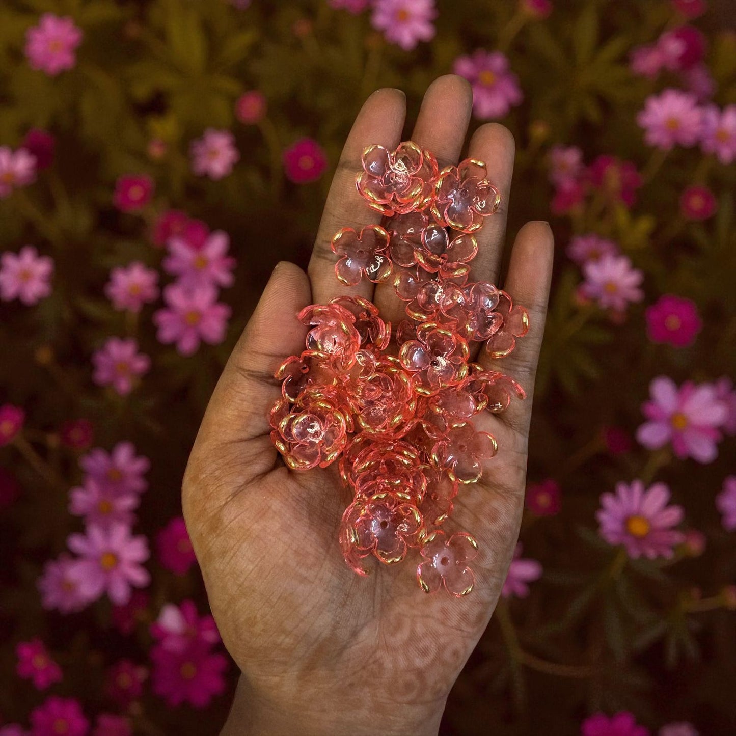 Premium Colorful Acrylic Four Petals Flower with Golden Border (10gms)